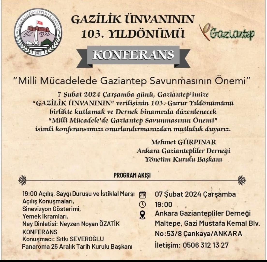Ankara’da Gaziantep’in Kurtuluşunun 103. Yılı Coşkuyla Kutlandı